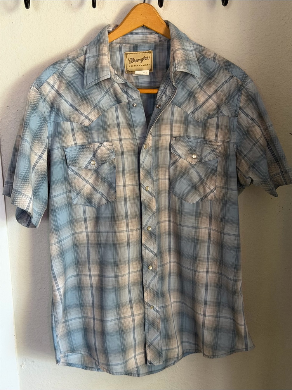 wrangler Blue plaid Short Sleeve Button Shirt Men Large